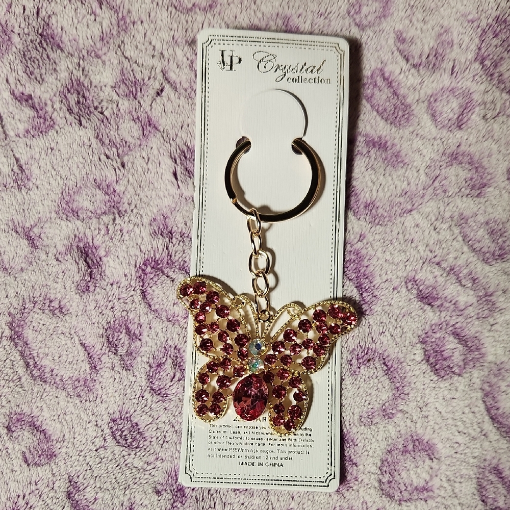 Pink Crystal Butterfly Keychain